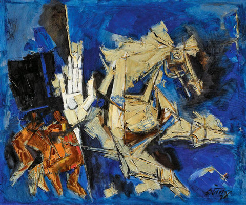 Horse (Blue) - Maqbool Fida Husain - Posters