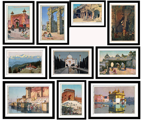 Yoshida Hiroshi - Vintage Japanese Prints of India  - Set of 10 Framed Poster Paper - (12 x 17 inches) each by Hiroshi Yoshida