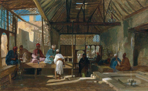 In The Tea House In Cairo c1859 - Frederick Goodall - Vintage Orientalist Painting Of Egypt - Canvas Prints by Frederick Goodall