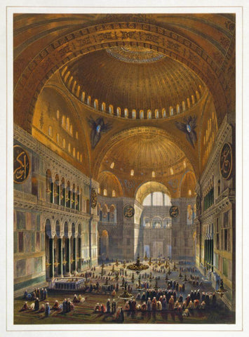 Interior of the Hagia Sophia In Turkey - Louis Haghe - Vintage Orientalist Painting Of Middle East - Canvas Prints by Louis Haghe
