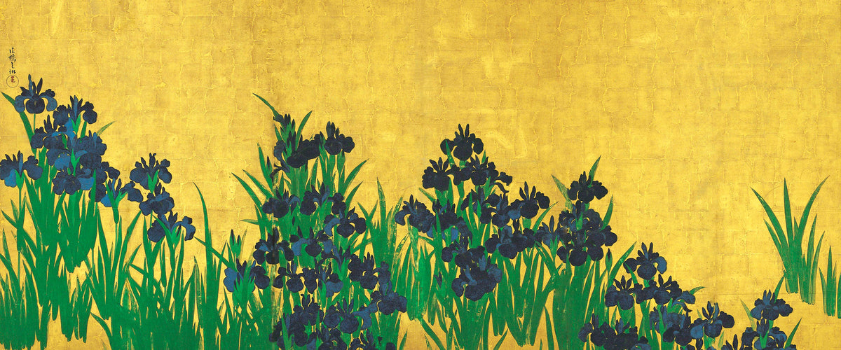 Artwork of Irisis (L) - Ogata Korin - c1701 Edo Period - Japanese National Treasure Painting by Ogata Korin