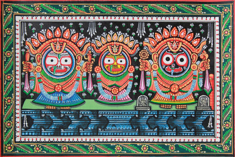 Jagannath Balabhadra Subhadra - Orissa- Pattachitra Folk Art Of Odhisa Painting - Art Prints