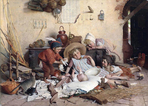 Joyful Childhood - Gaetano Chierici - 19th Century European Domestic Interiors Painting by Gaetano Chierici