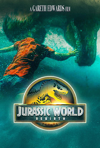 Jurassic World Rebirth - T Rex River Scene - Hollywood Movie Poster - Large Art Prints by Movie Posters