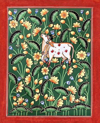 Kamadhenu - Shrinathji Cow - Krishna Pichwai Painting - Life Size Posters