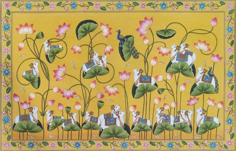 Kamal Talai (Lotus Pond) - Contemporary Krishna Pichwai Painting - Posters
