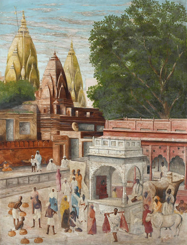 Kashi Vishwanath Temple In Varanasi - Vintage Painting Of India by L N Taskar