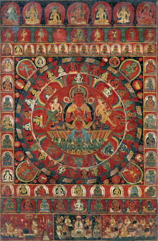 Kitaharasa Mandala of the Sun God Surya - c1379 Vintage Buddhist Thangka Painting - Posters