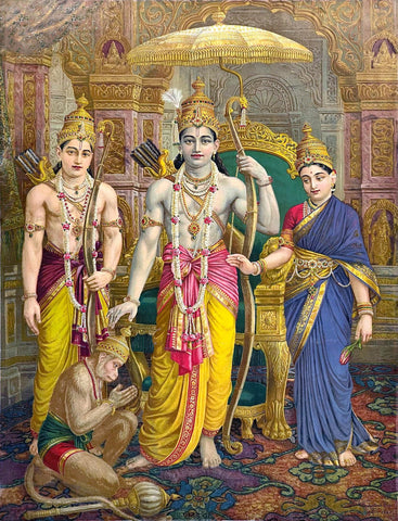 Kodanda  Rama -  Venkatesh Rao - Ravi Varma Lithograph Press - 1927  Vintage Indian Ramayan Print by Venkatesh Rao