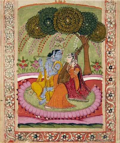 Krishna And Radha - Kashmiri Painting 19th Century - Vintage Indian Art by Tallenge