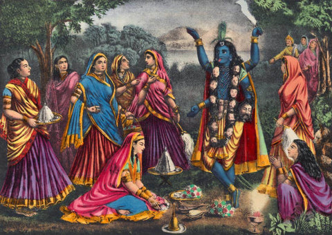 Krishna Kali - Vintage Bengal School Painting by Tallenge