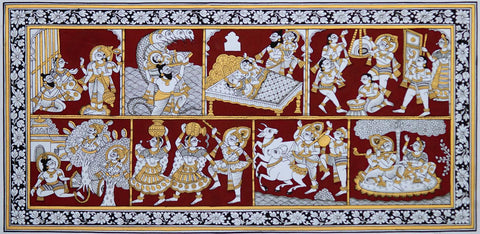 Krishna Leela - Phad Painting From Bhilwara In Rajasthan - Indian Folk Art - Canvas Prints