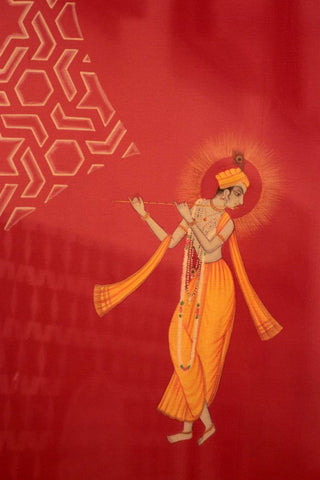 Krishna Playing Flute - Contemporary Pichwai Painting by Tallenge