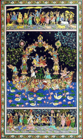 Krishna Raas Leela - Pattachitra - Indian Folk Art Painting by Tallenge