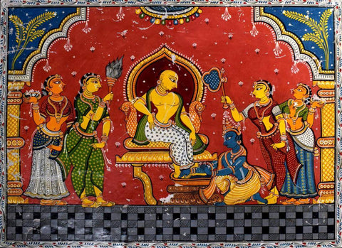 Krishna Sudama - Pattachitra - Indian Folk Art Painting by Tallenge