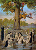 Krishna Sitting In A Tree With All The Gopis Clothes - Raja Ravi Varma Chromolithograph Print - Vintage Indian Art Painting - Art Prints