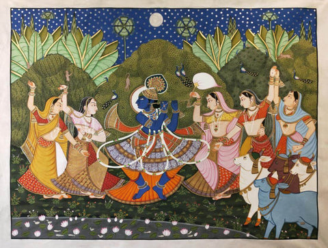 Krishna With Gopis - Raas Leela - Pichwai Painting - Art Prints
