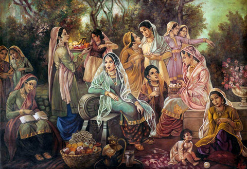 Ladies In the Garden - Allah Bux - Indian Masters Painting - Posters