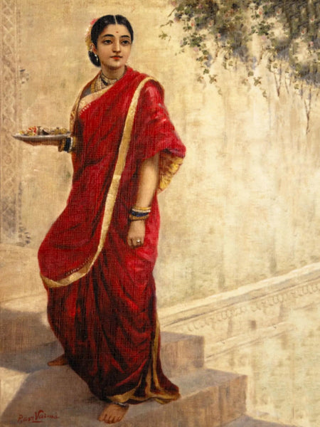 Lady Going For Pooja - Raja Ravi Varma Painting by Raja Ravi Varma ...
