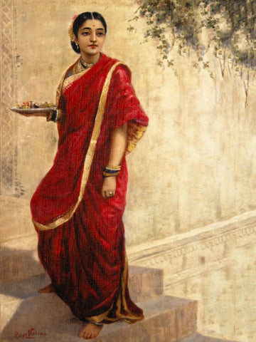 Lady Going For Pooja - Raja Ravi Varma Painting by Raja Ravi Varma