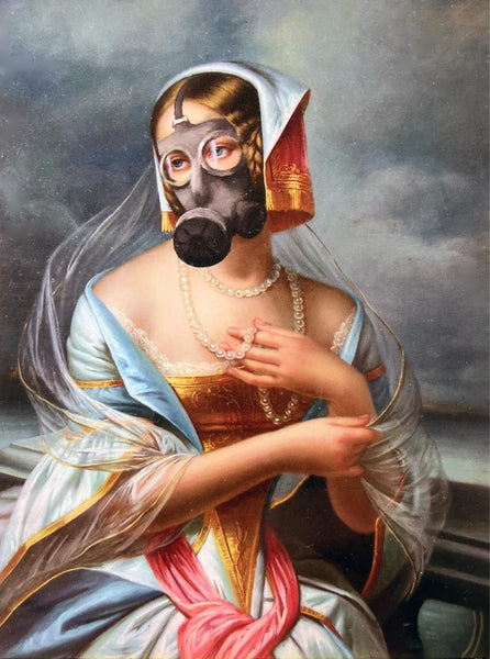 Lady With Gasmask (Crude Oils Series) – Banksy – Pop Art Painting - Framed Prints