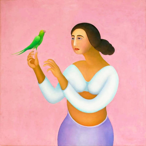 Lady With A Bird by Manjit Bawa