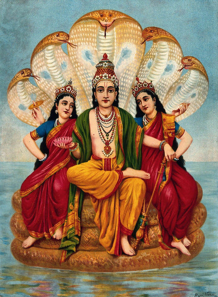 Laxmi Devi and Earth Goddess Bhumi, Wives of Vishnu by Raja Ravi Varma ...