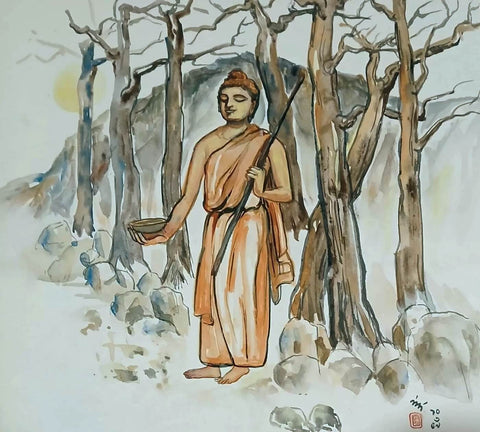 Lord Buddha - Nandalal Bose - Bengal School - Indian Art Painting by Nandalal Bose