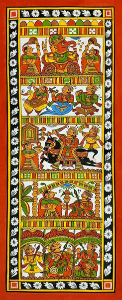 Lord Ganesha - Phad Painting - Indian Folk Art From Bhilwara In Rajasthan - Framed Prints
