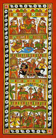 Lord Ganesha - Phad Painting - Indian Folk Art From Bhilwara In Rajasthan - Framed Prints