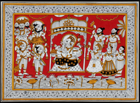 Lord Ganesha - Phad Painting From Bhilwara In Rajasthan - Indian Folk Art - Art Prints