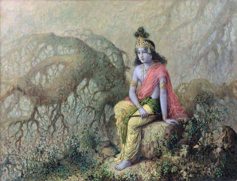Lord Krishna - Allah Bux - Indian Masters Painting - Art Prints by Ustad Allah Bux