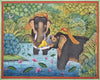 Lord Krishna With Elephants In The Forest - Krishna Pichwai Painting - Canvas Prints