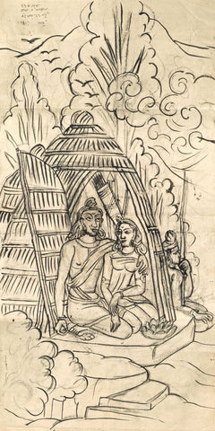 Lord Ram, Sita and Lakshman In The Dandaka Forest  -  Nandalal Bose - Bengal School Indian Art Ramayan Painting - Life Size Posters by Nandalal Bose