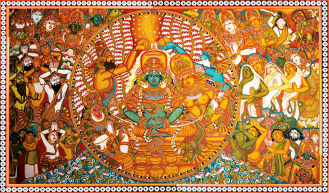 Lord Rama Pattabhishek (Ram Darbar) - Kerala Mural - Indian Folk Art Painting - Large Art Prints by Tallenge