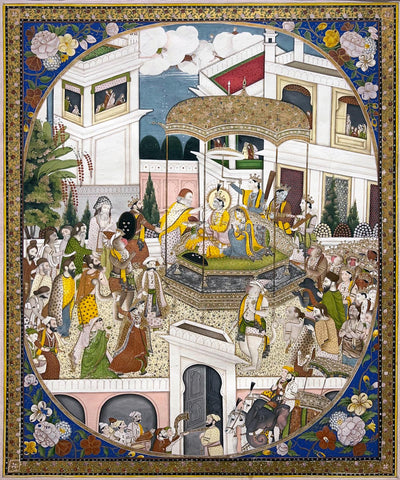 Lord Ramas Coronation - Vintage Indian Miniature Painting Of Epic Ramayan - Canvas Prints by Tallenge