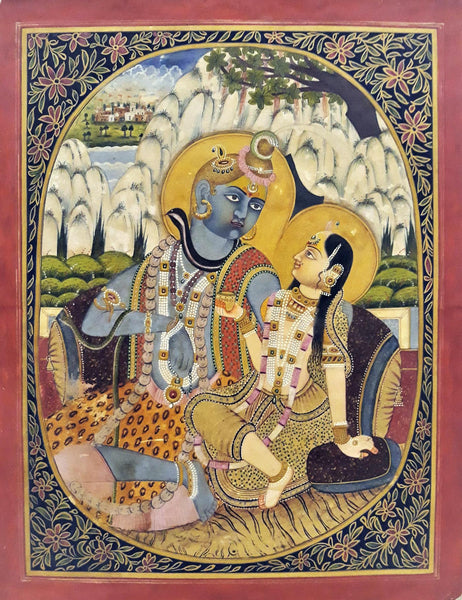 Lord Shiva And Parvati - 18th Century Vintage Indian Art  Painting - Art Prints