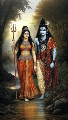 Lord Shiva And Parvati - Contemporary Digital Art Painting - Art Prints