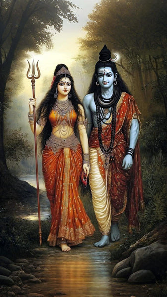 Lord Shiva And Parvati - Contemporary Digital Art Painting - Canvas Prints