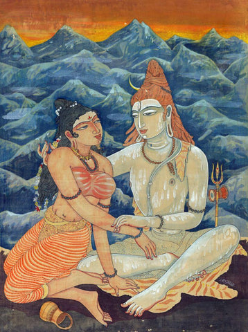 Lord Shiva And Parvati In The Himalayas - Indian Spiritual Religious Art Painting by Raja
