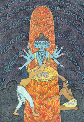 Lord Shiva Appears As A Pillar Of Light - Rajam - Indian Art Painting - Life Size Posters