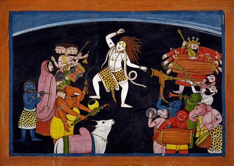 Lord Shiva Dancing With His Family- 18th Century Vintage Indian Art  Painting - Life Size Posters by Tallenge