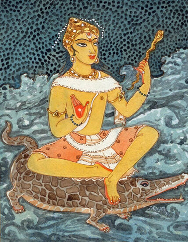Lord Varuna ( The God Of Sky, Oceans And Water) - Indian Spiritual Religious Art Painting by Raja