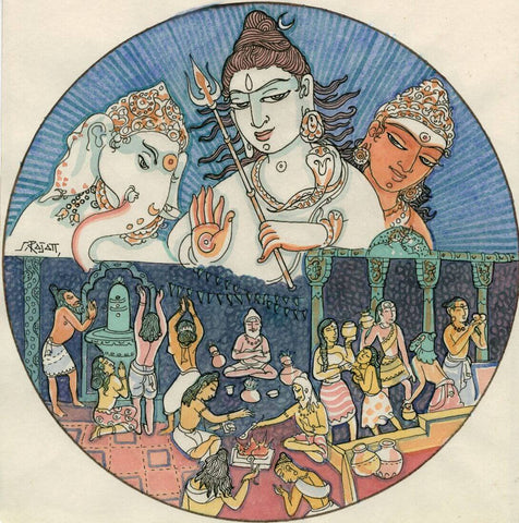 Lords Shiva, Ganesha And Muruga - Indian Spiritual Religious Art Painting by Raja