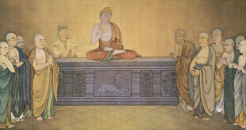Mahakasyapa Smiling At Lotus Flower - Hishida Shunso - Vintage Japanese Buddha Painting - Large Art Prints