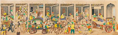 Maharaja Ranjit Singh In Procession - Bishan Singh Masterpiece circa 1860 - Vintage Punjab School Art - Sikh Royalty Painting - Canvas Prints
