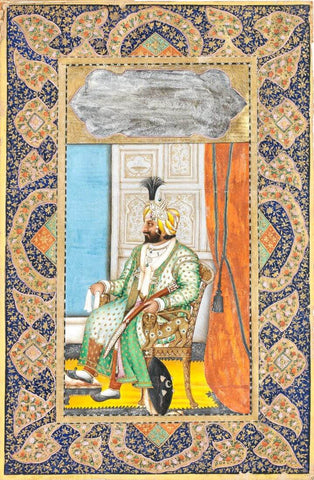 Maharajah Gulab Singh (1792-1857) - 19th Century - Vintage Indian Sikh Royalty Painting by Tallenge