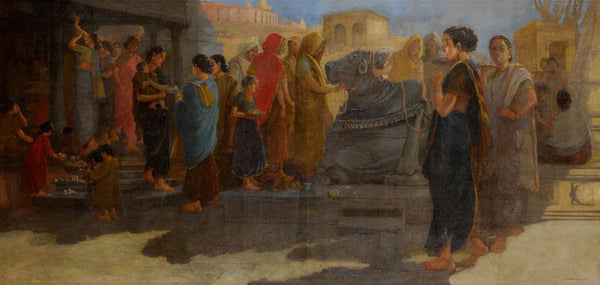 Maharashtra Temple Scene - L N Taskar - Indian Masters Painting - Framed Prints