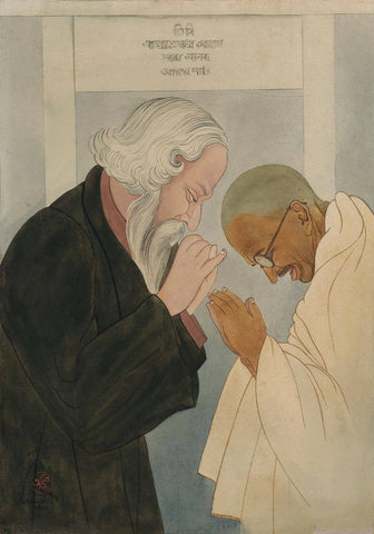 Mahatma Gandhi And Rabindranath Tagore Meeting - Asit Kumar Haldar -  Bengal School Of Art - Indian Painting by Asit Kumar Haldar