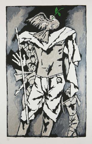 Mahatma Gandhi (Bapu) Peace Dove - Maqbool Fida Husain - Large Art Prints by M F Husain